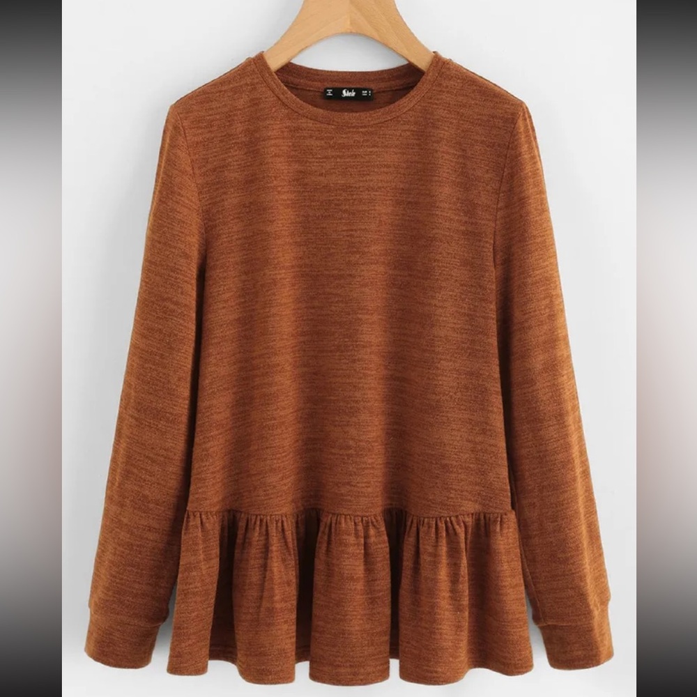 SHEIN Space Dye Flounce Trim Tee
